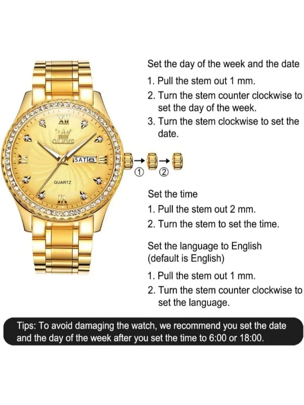 Men's All Gold Stainless Steel Analog Quartz Classic Waterproof Diamond Watch